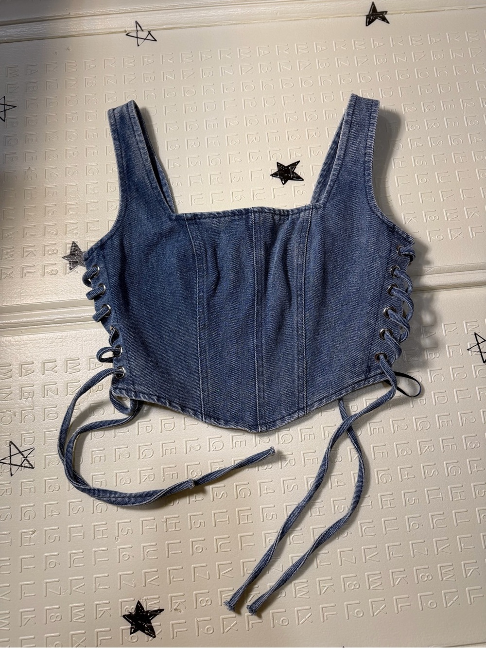 Altar'd State Blue Denim Lace-Up Corset Tank